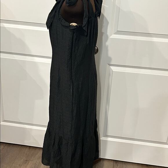 Marie Oliver Maya Women’s Black Midi Dress Linen Silk Blend Bow Straps Size Med - Picture 5 of 15